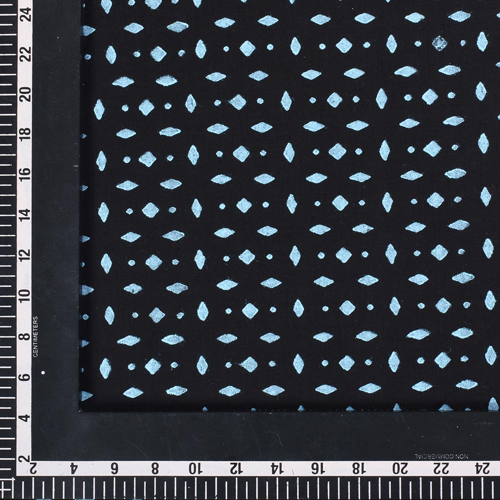 ABSTRACT BLUE BLOCK PRINTED PURE COTTON 65 GSM HANDWOVEN FABRIC