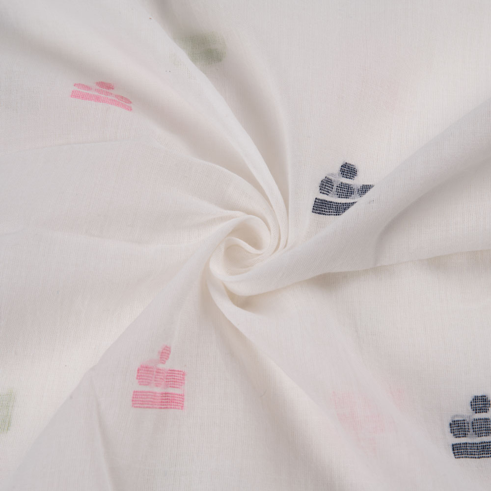 Geometric White Jamdani Pure Cotton 55 GSM Handwoven Fabric