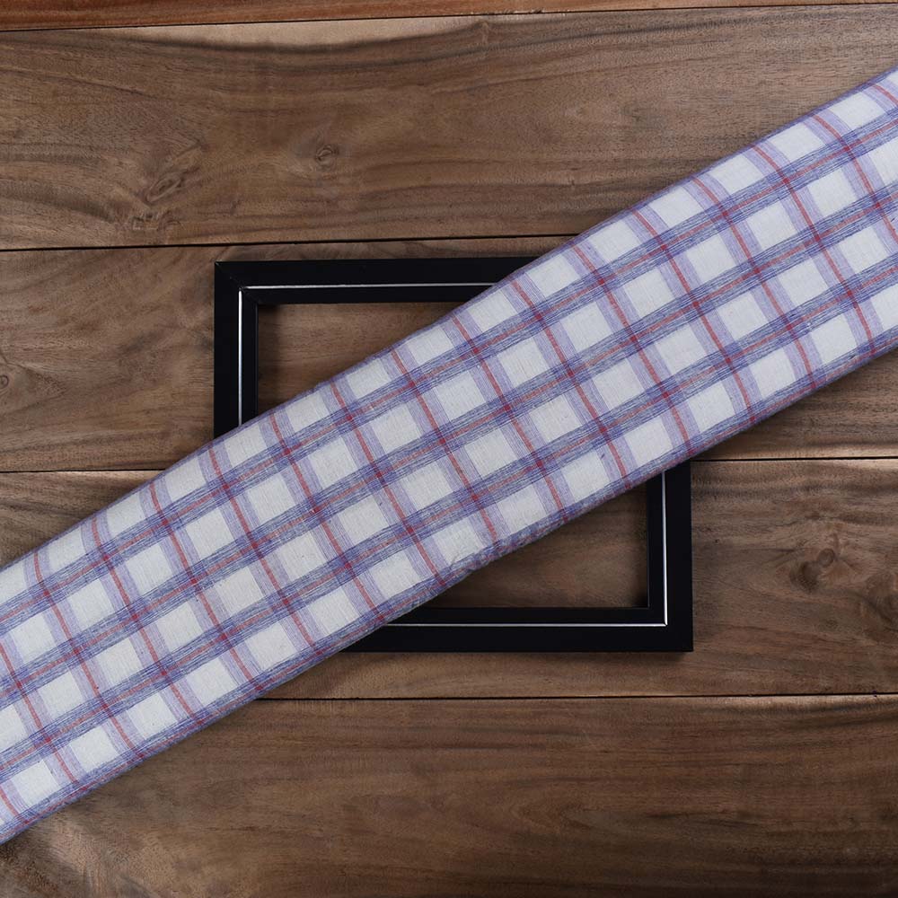 Check White Purple And Red Pure Cotton 110 GSM Handwoven Fabric