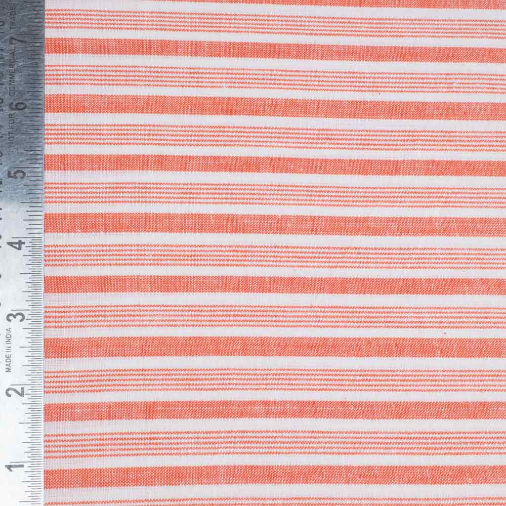 STRIPE ORANGE & WHITE KHADI COTTON 97 GSM HANDWOVEN FABRIC