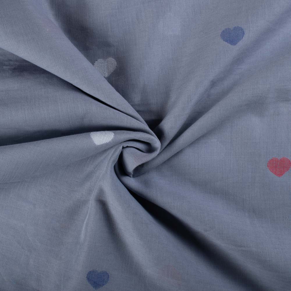 Grey Base Heart Guti Pure Cotton 60 GSM Handwoven Jamdani Fabric