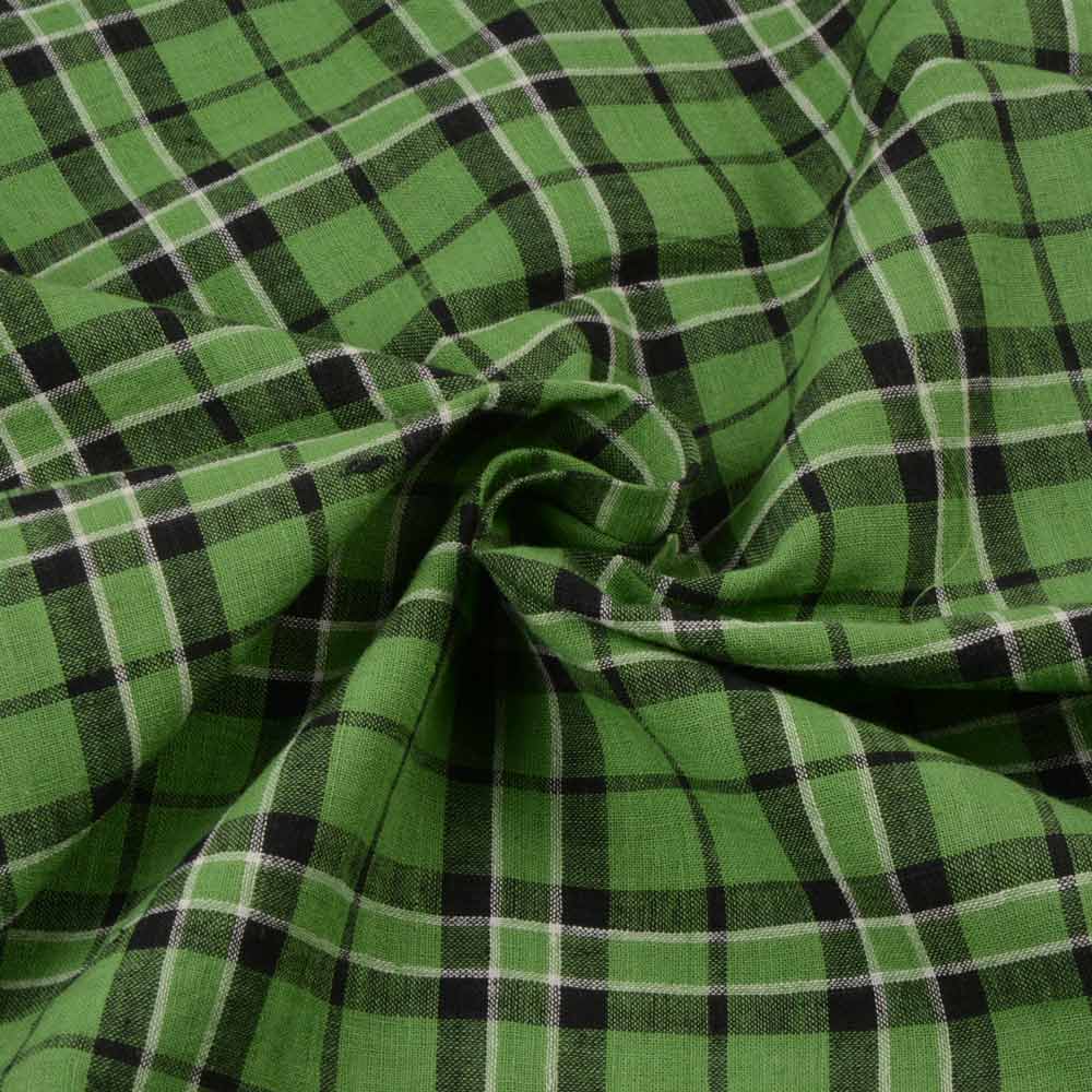 Check Green & Black Pure Cotton 93 GSM Handwoven Fabric