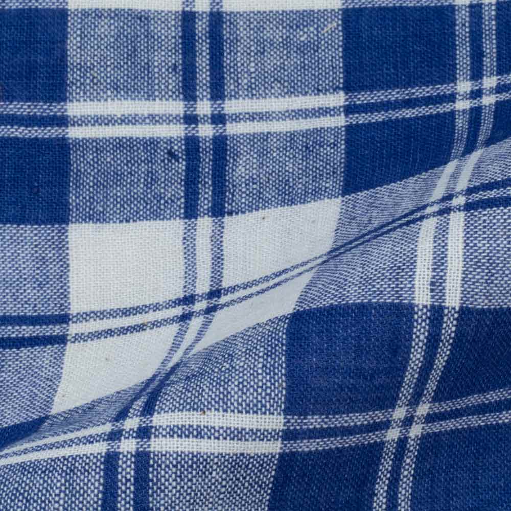 Check Blue & White Pure Cotton 105 GSM Handwoven Fabric 18