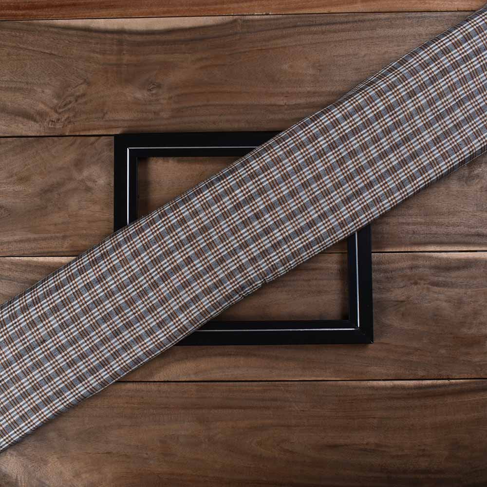 Check Grey Brown & White Cotton 69 GSM Handwoven Fabric