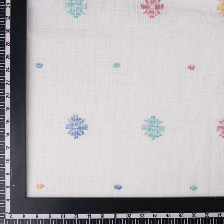GEOMETRIC WHITE JAMDANI PURE KHADI 118 GSM HANDSPUN & HANDOWVEN FABRIC