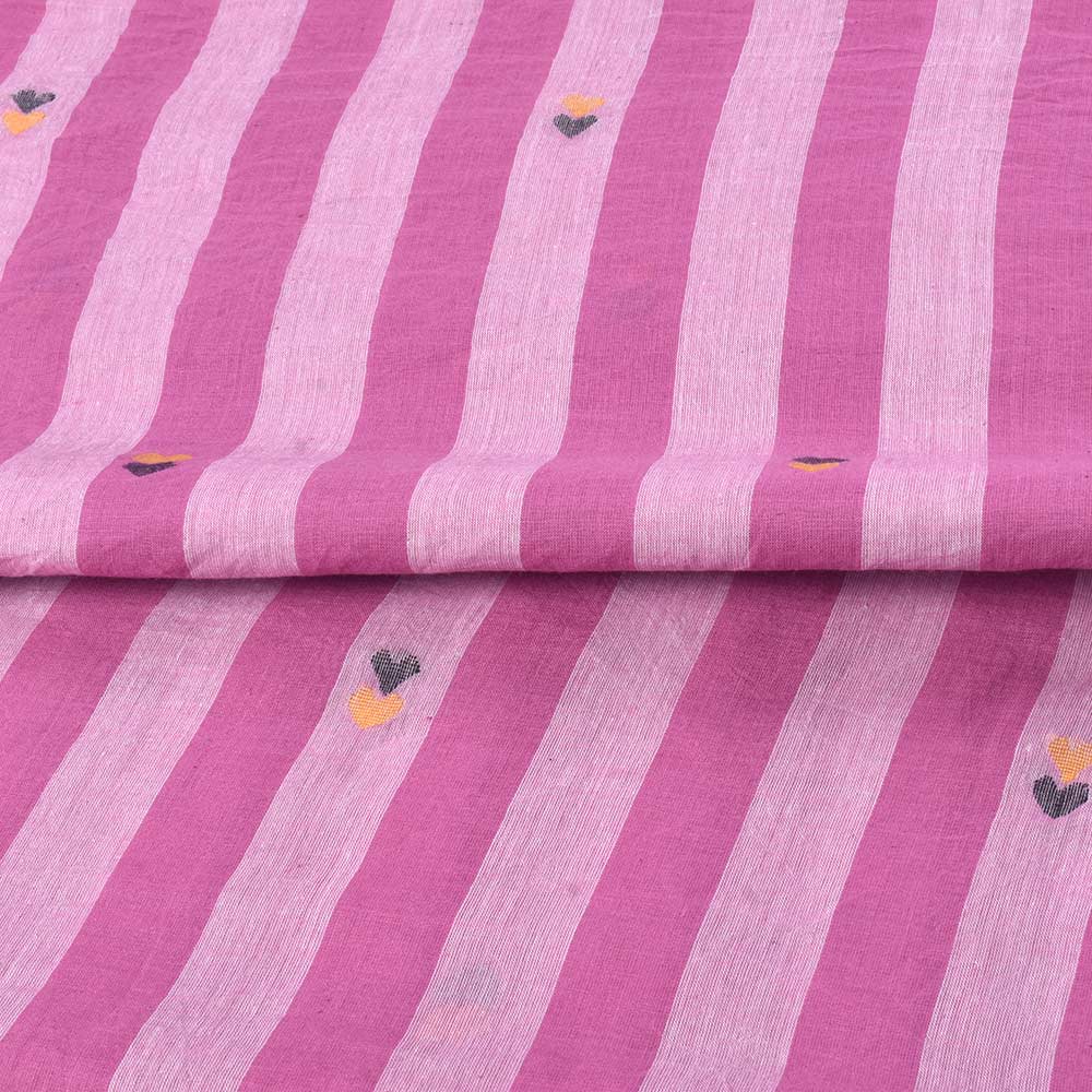 STRIPE PINK GEOMETRIC JAMDANI PURE COTTON 56 GSM HANDWOVEN FABRIC