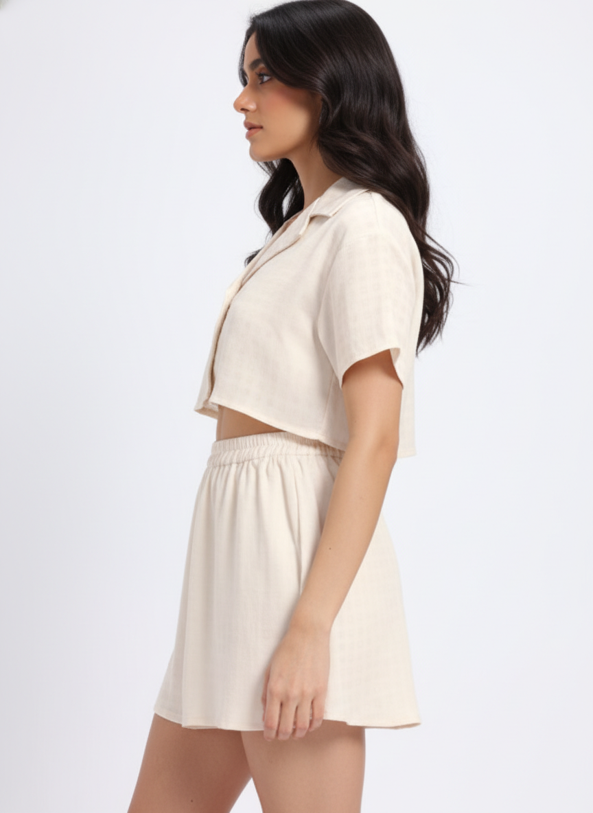 Open Collar Shirt & Skirt Co-ord Set