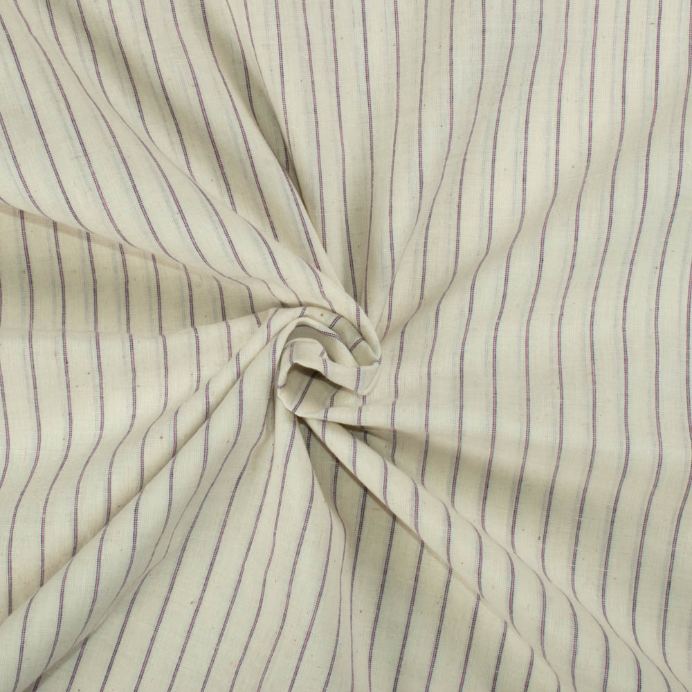 Stripe Cream Purple Pure Cotton 65 GSM Handwoven Fabric 05
