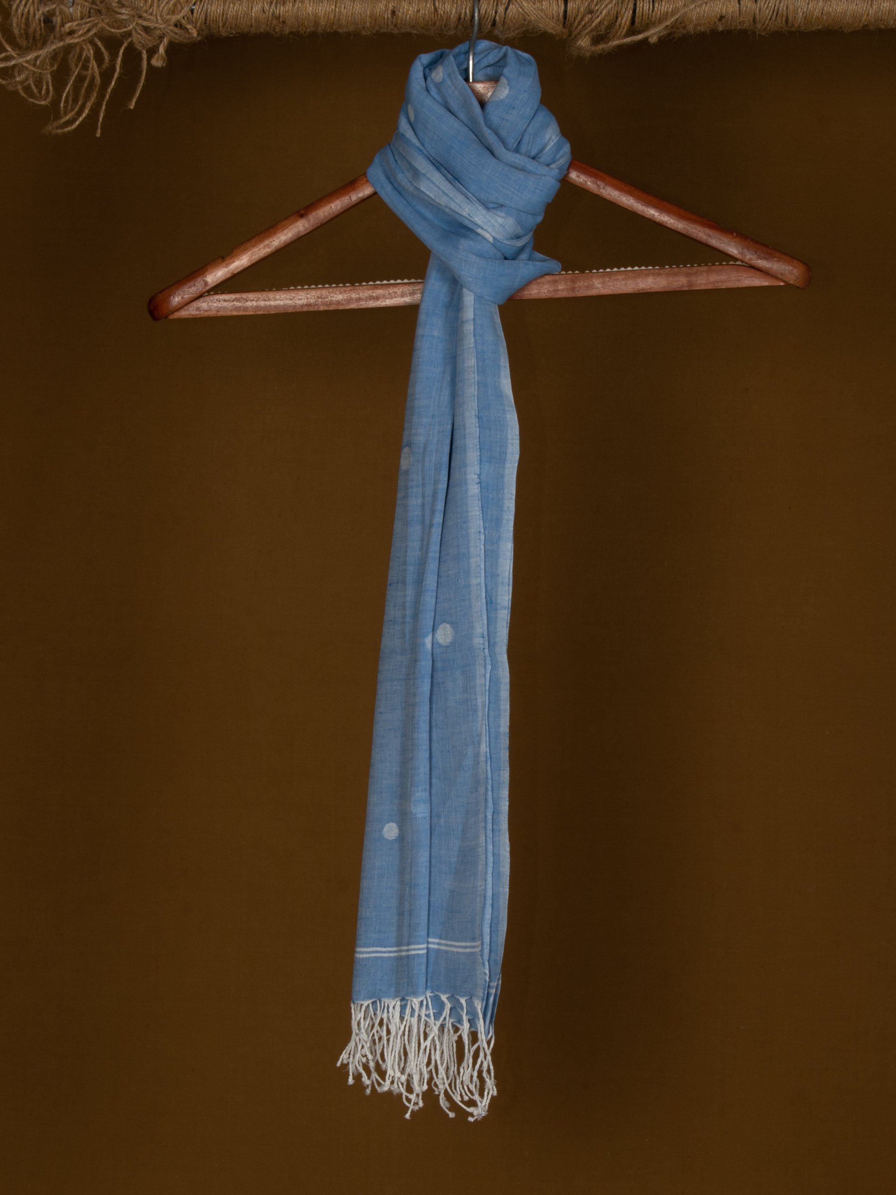 Geometric Sky Blue Jamdani Handwoven Pure Cotton Scarf 11