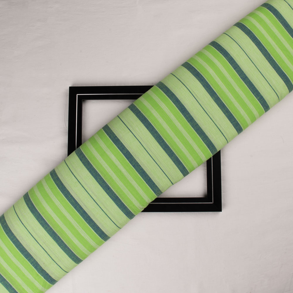 Stripe Green Pure Cotton 92 GSM Handwoven Fabric
