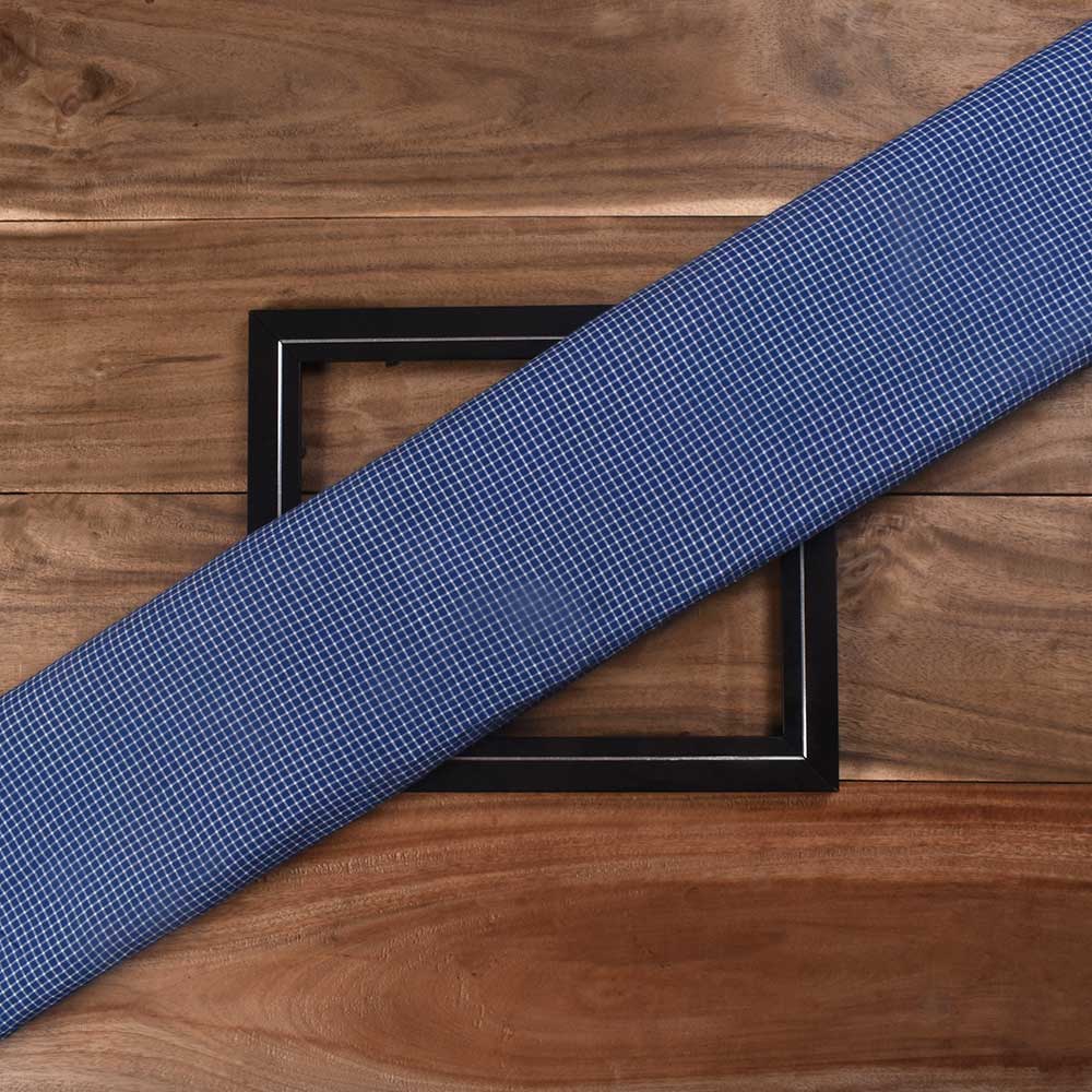 Check Blue & White Pure Cotton 60 GSM Handwoven Fabric