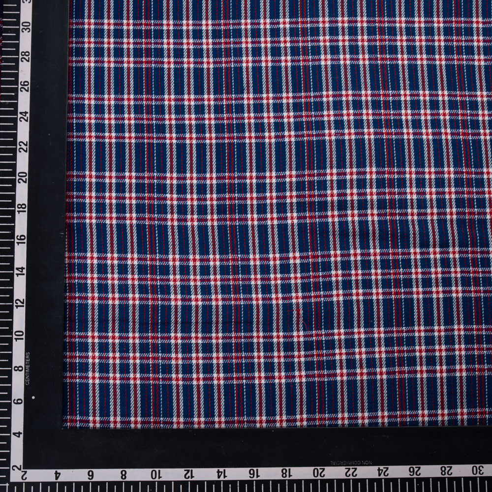 CHECK TWILL RED BLUE COLOUR PURE COTTON 120 GSM HANDWOVEN FABRIC 32