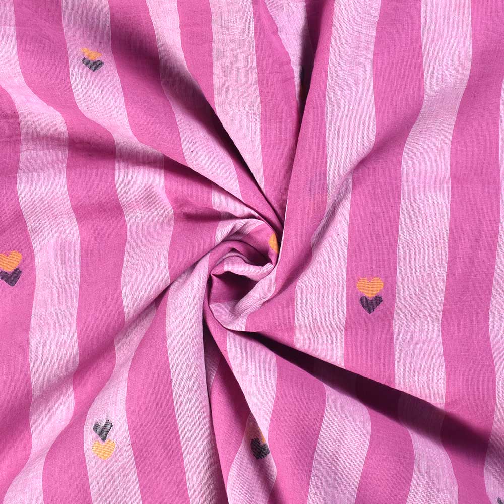 Stripe Pink Geometric Jamdani Pure Cotton 56 GSM Handwoven Fabric