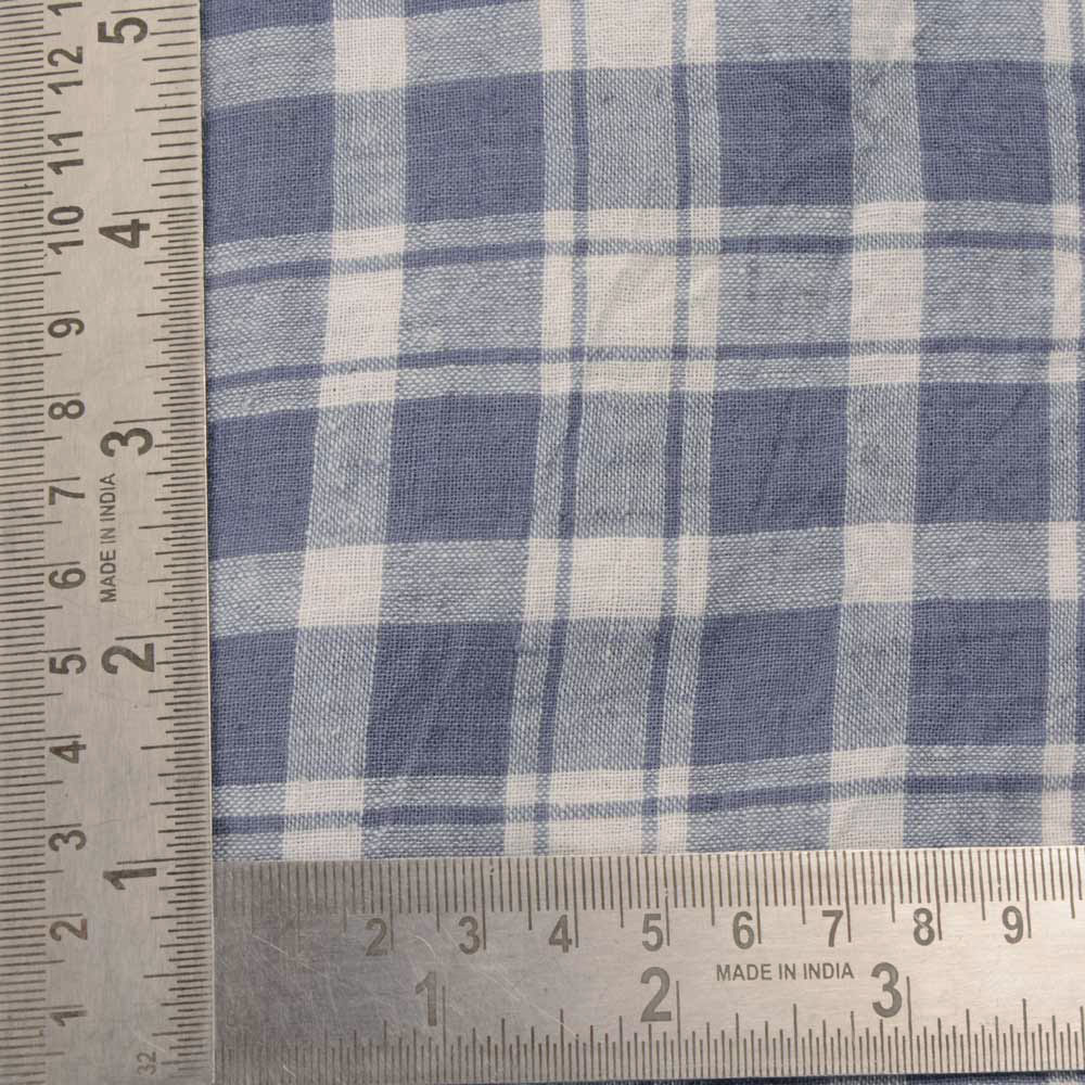 CHECK BLUISH GREY & WHITE PURE COTTON 105 GSM HANDWOVEN FABRIC
