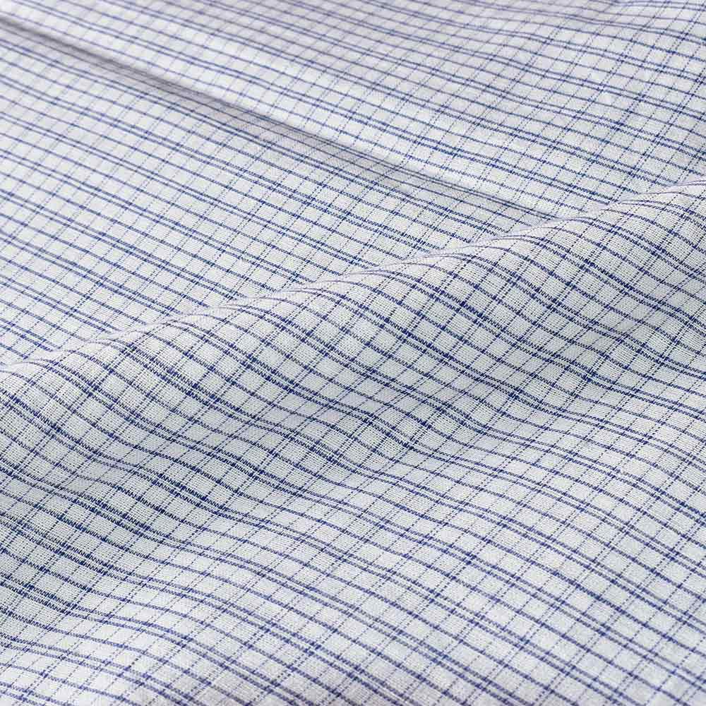 CHECK WHITE & BLUE PURE COTTON 97 GSM HANDWOVEN FABRIC