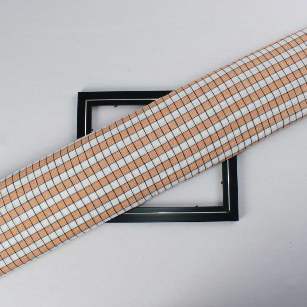 Check Twill Yellow White Black Pure Cotton 100 GSM Handwoven Fabric