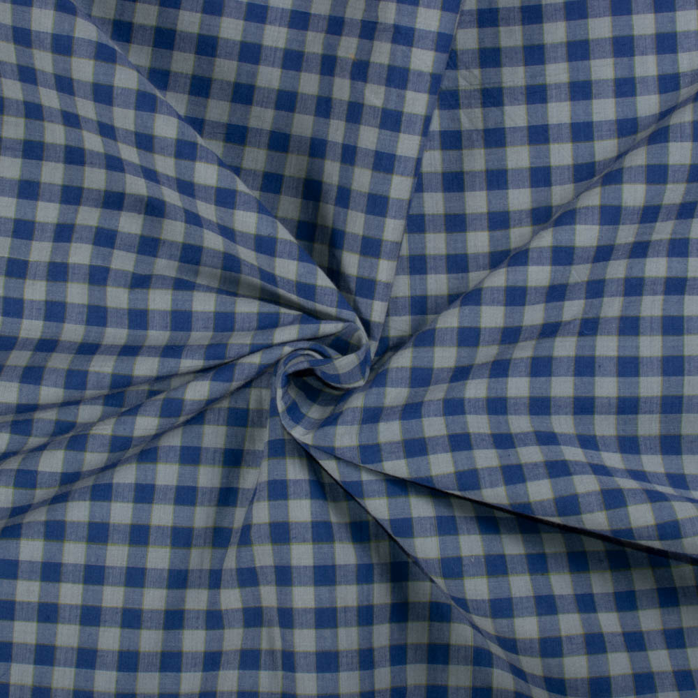 Check Grey Blue Pure Cotton 65 GSM Handwoven Fabric