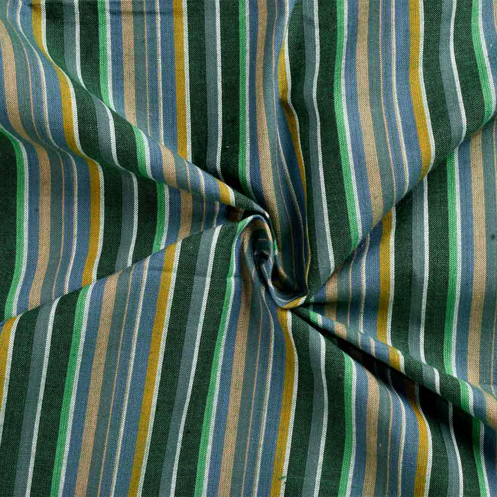 Stripe Green Pure Cotton 100 GSM Handwoven Fabric 217