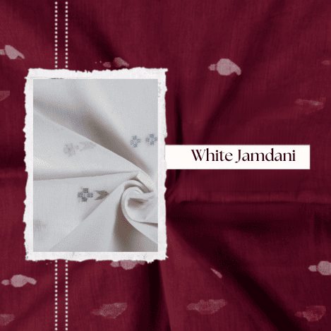 different Jamdani fabric samples comparing thread counts and textures