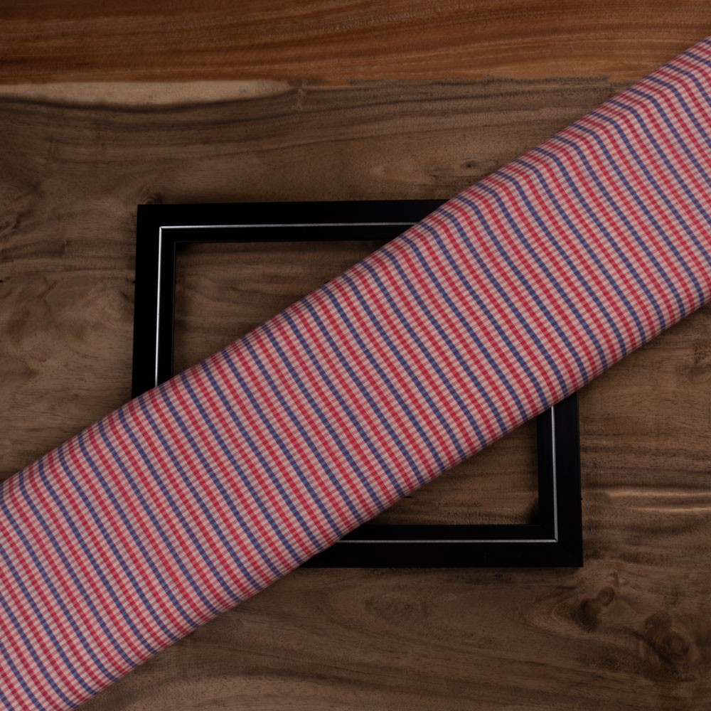 Check Red & Blue Pure Cotton 92 GSM Handwoven Fabric
