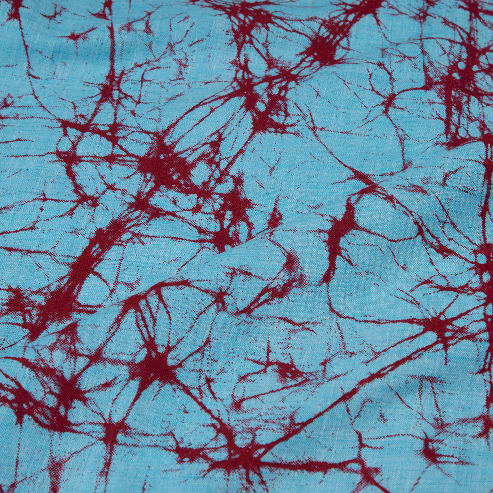 ABSTRACT BLUE SCREENPRINTED COTTON KHADI 86 GSM HANDWOVEN FABRIC