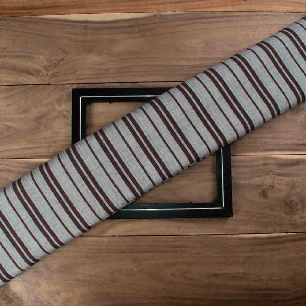 Stripe Brown Grey Pure Cotton 80 GSM Handwoven Fabric
