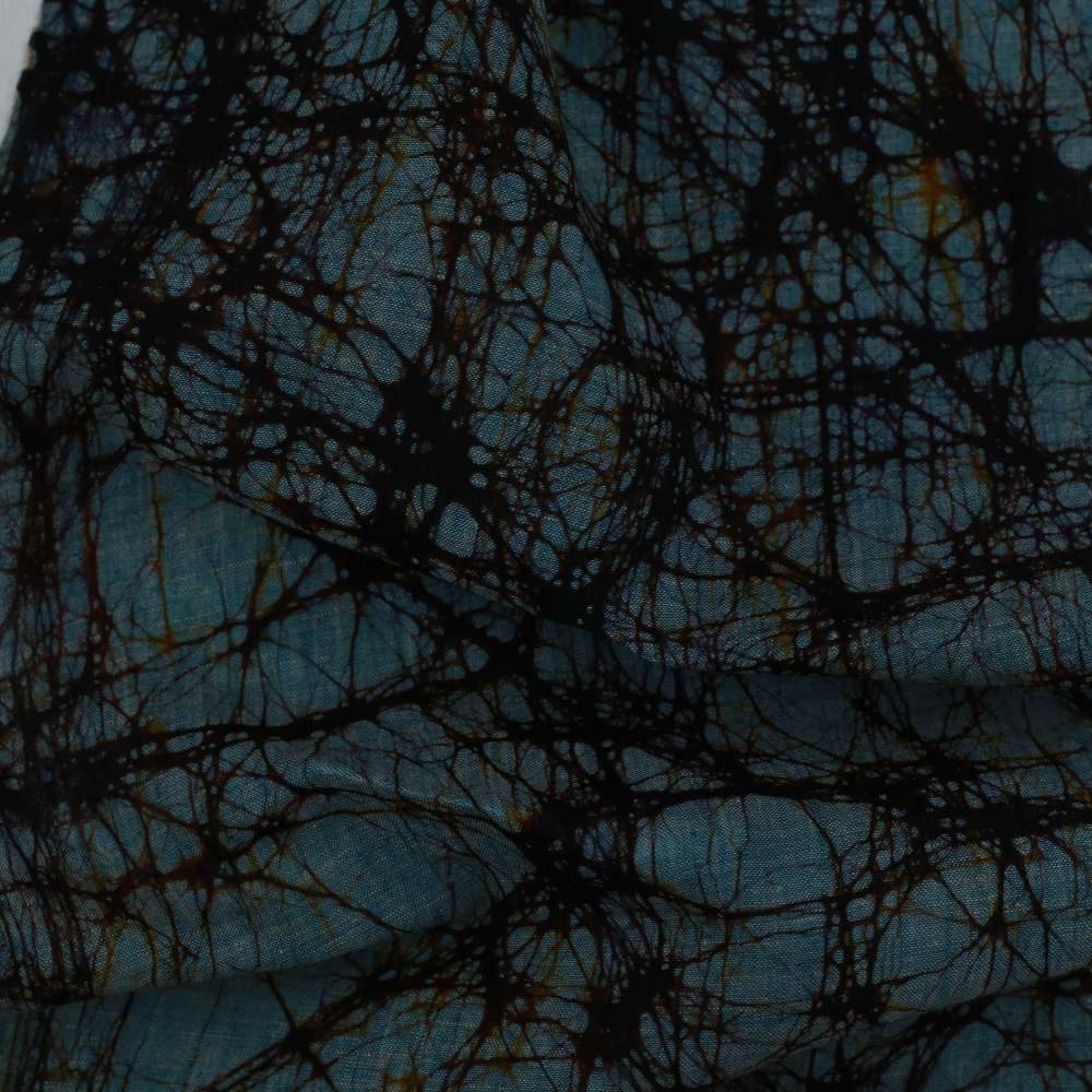 Abstract Blue Grey Batik Khadi Cotton 62 GSM Fabric - Hand Printed