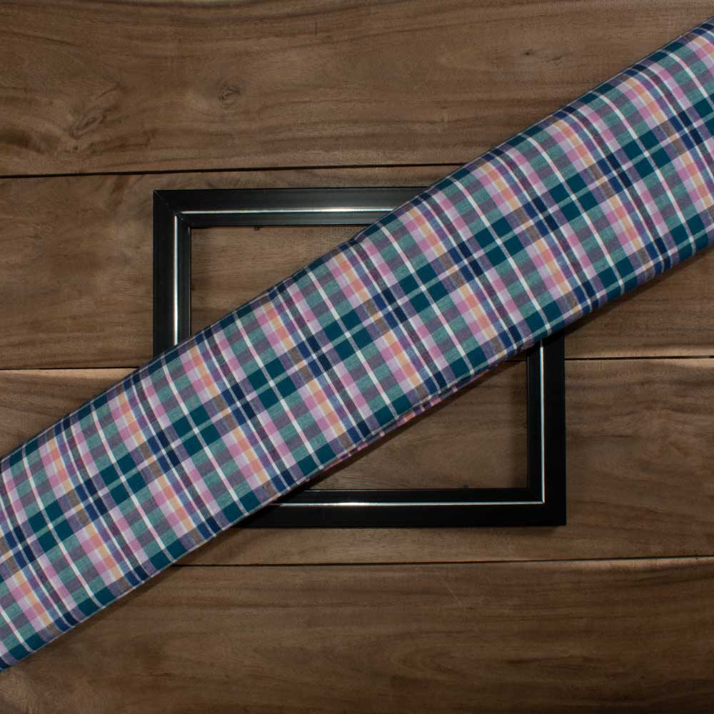 Check Multicolor Pure Cotton 95 GSM Handwoven Fabric 703
