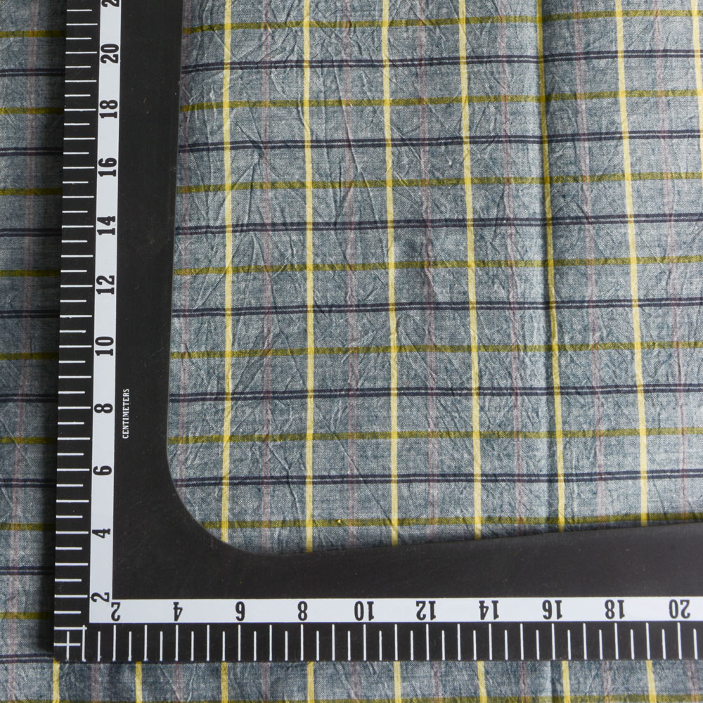 CHECK YELLOW BLACK & GREY 61 GSM HANDWOVEN COTTON FABRIC
