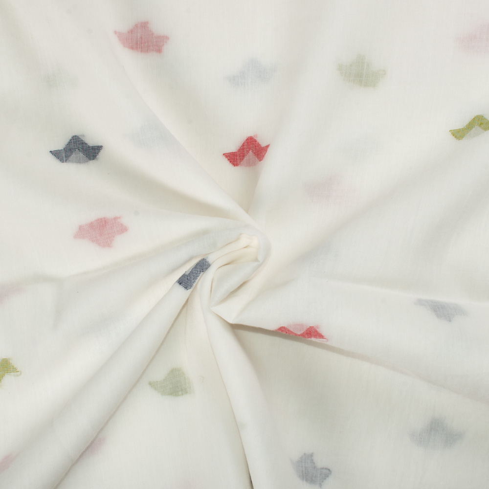 Multicolor Guti White Jamdani Pure Cotton 55 GSM Handwoven Fabric 