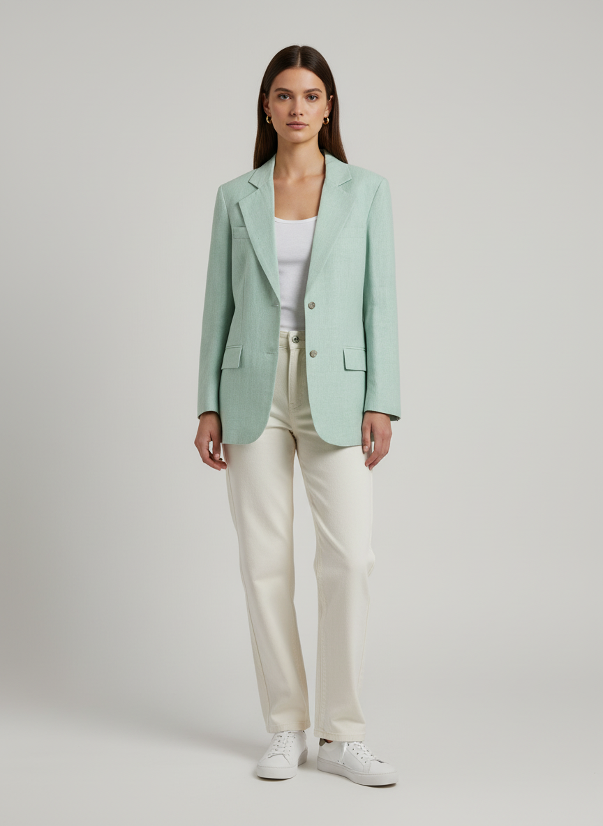 Squared Collared Coat With Notch Lapel- Side Flap Pockets