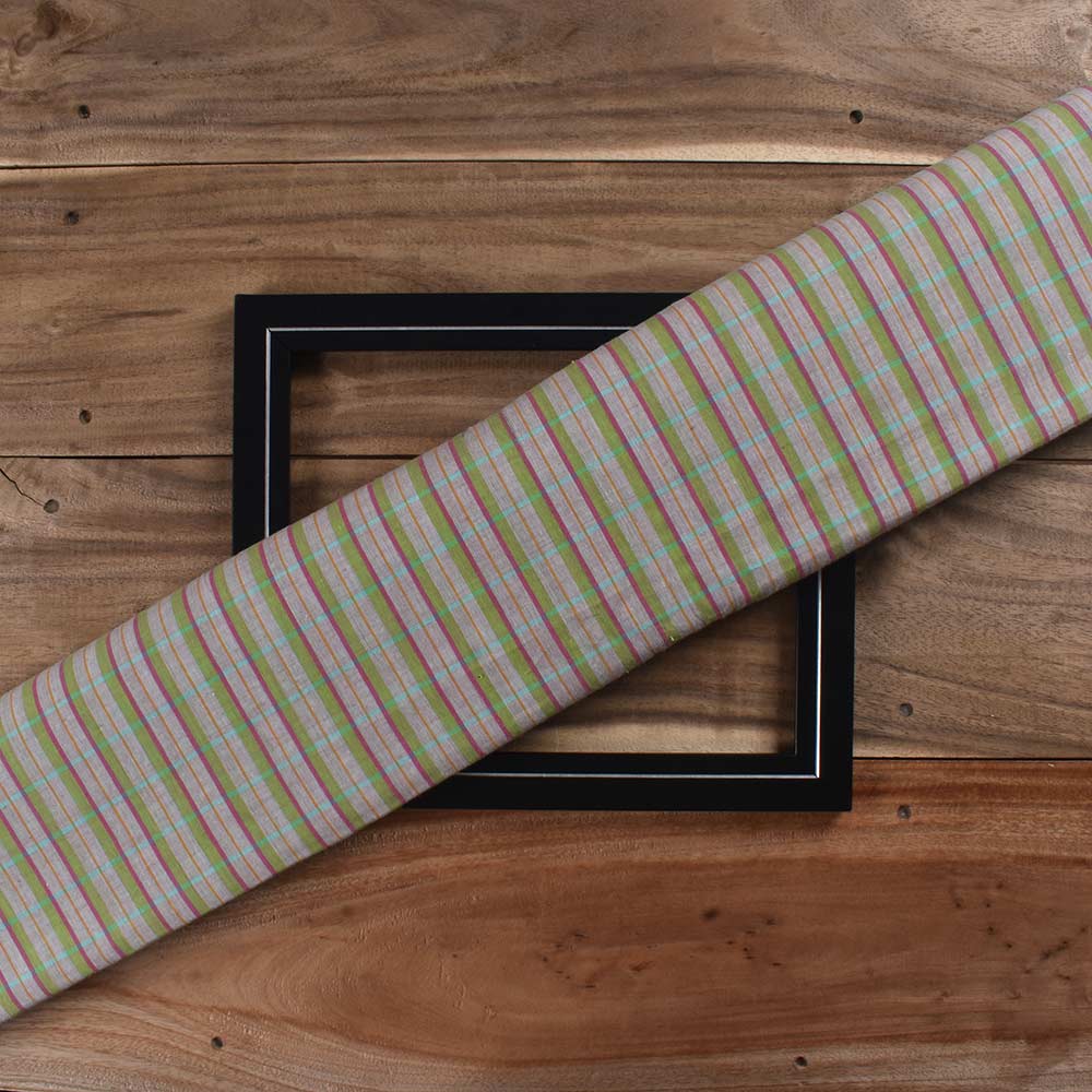 Check Multi Color Pure Cotton 56 GSM Handwoven Fabric 364