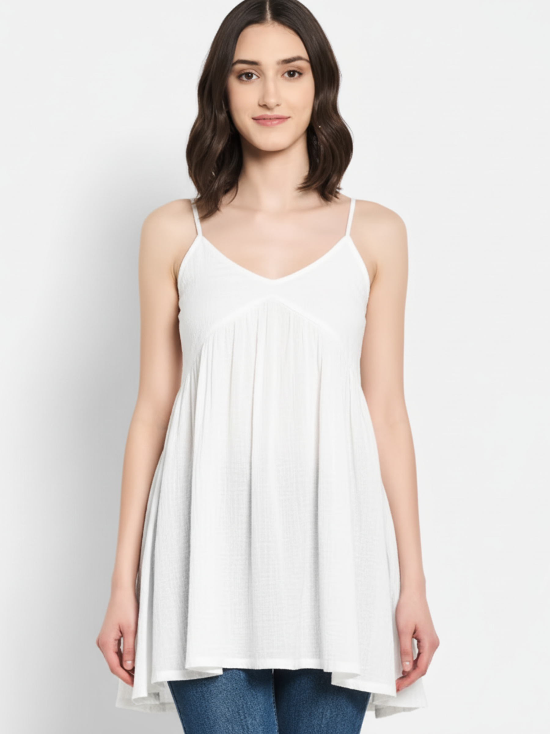 Spaghetti Sleeves Long Cut Top