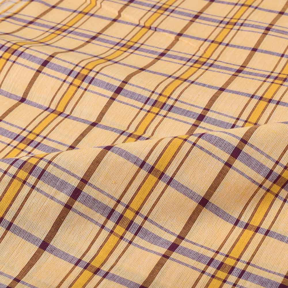 CHECK YELLOW BROWN PURE COTTON 100 GSM HANDWOVEN FABRIC