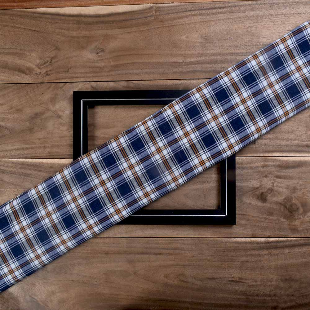 Check Blue & Orange Pure Cotton 87 GSM Handwoven Fabric