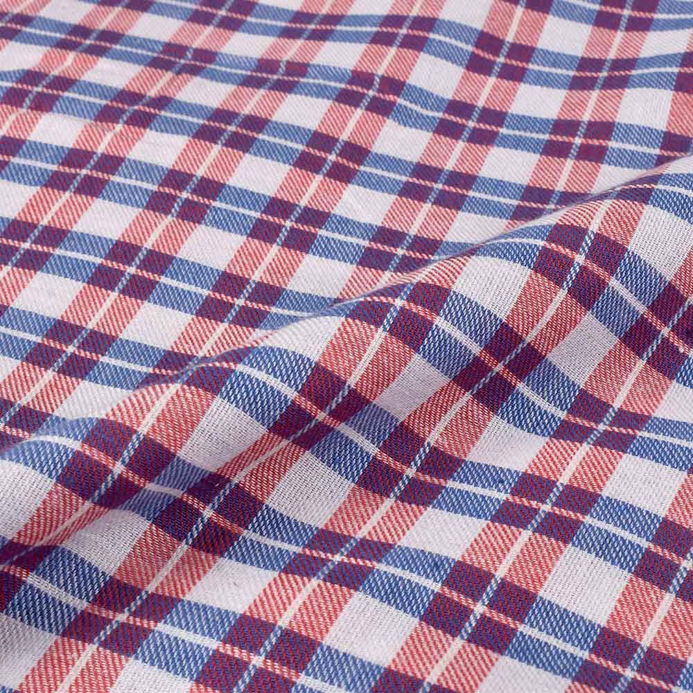 CHECK RED BLUE TWILL PURE COTTON 102 GSM HANDWOVEN FABRIC