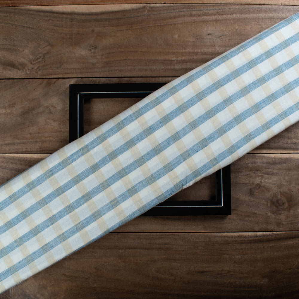 Check White Blue Red Pure Cotton 100 GSM Handwoven Fabric