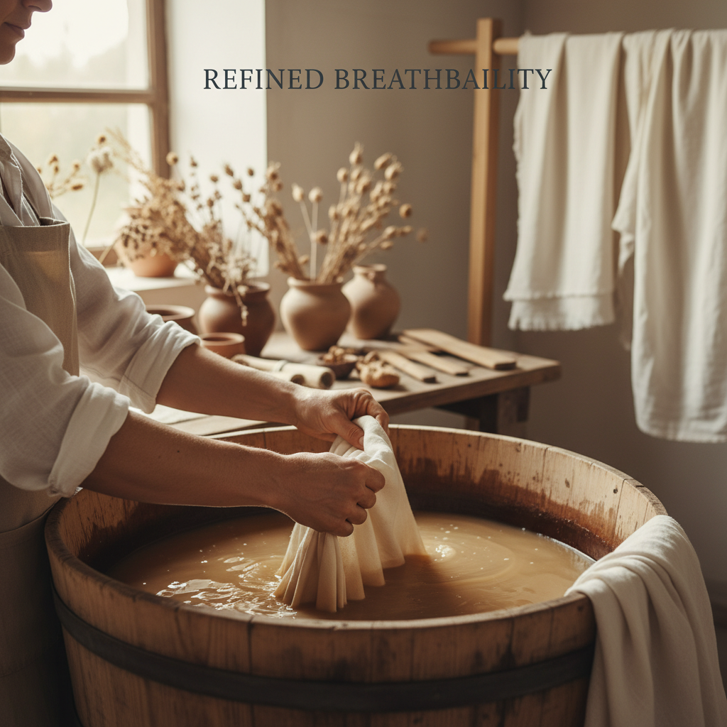 Clean and crisp white organic linen fabric draped elegantly.