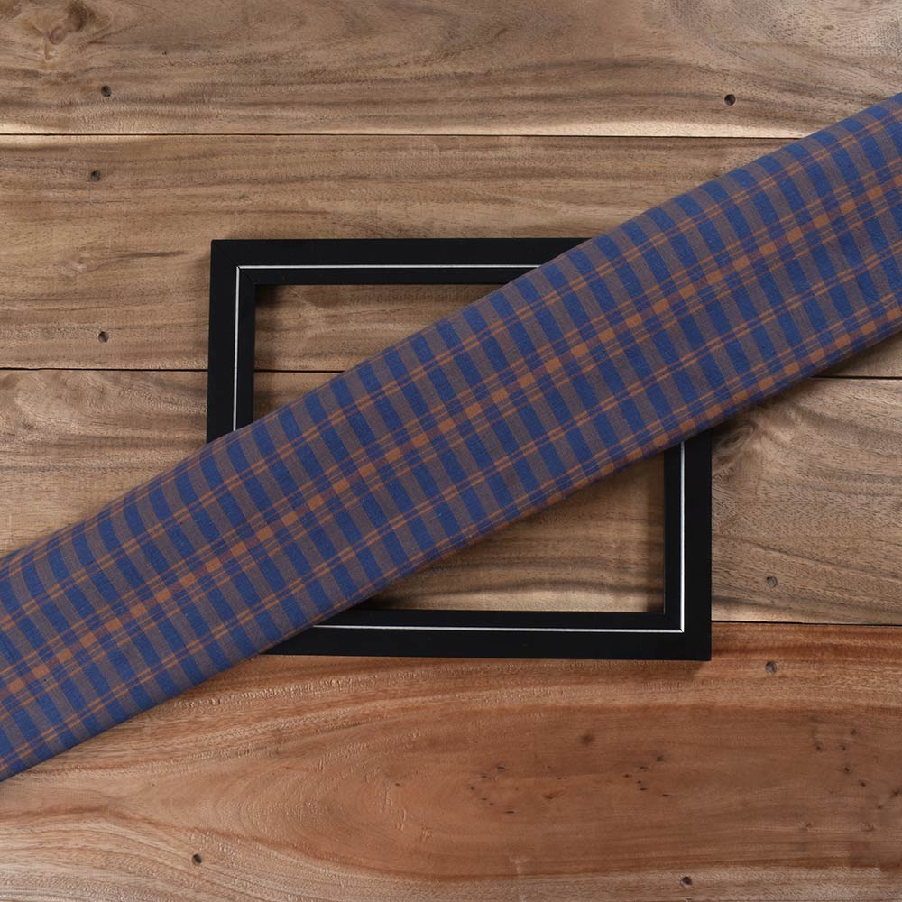Check Blue & Brown Khadi Cotton 112 GSM Handwoven Fabric