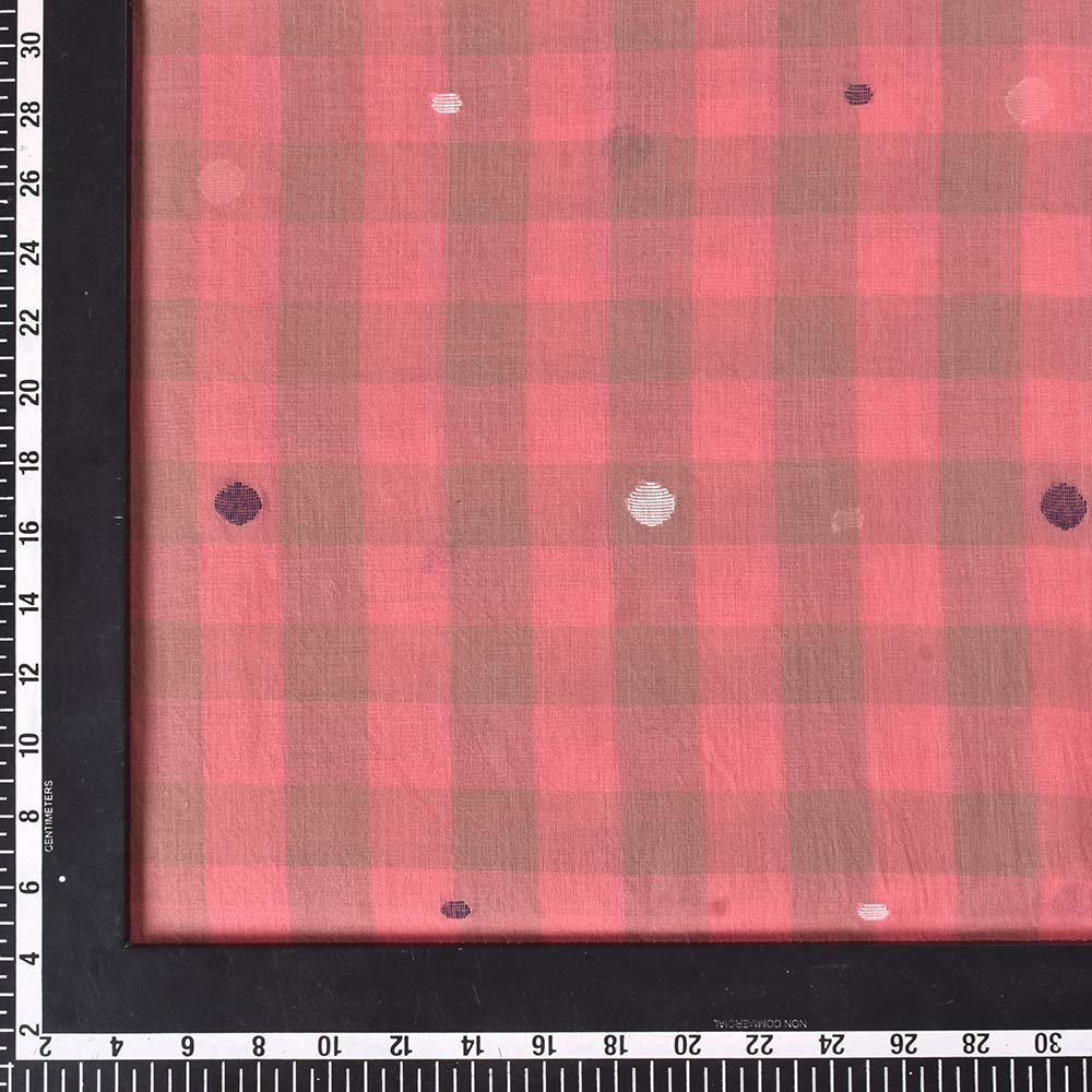 PINK GREY CHECK JAMDANI PURE COTTON 50 GSM HANDWOVEN FABRIC