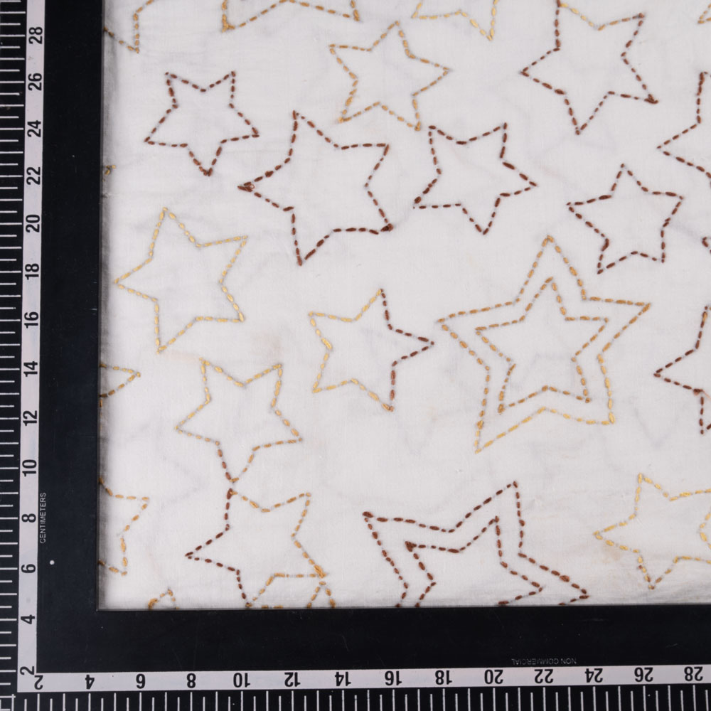 Pure cotton fabric with Kantha embroidery in a star pattern