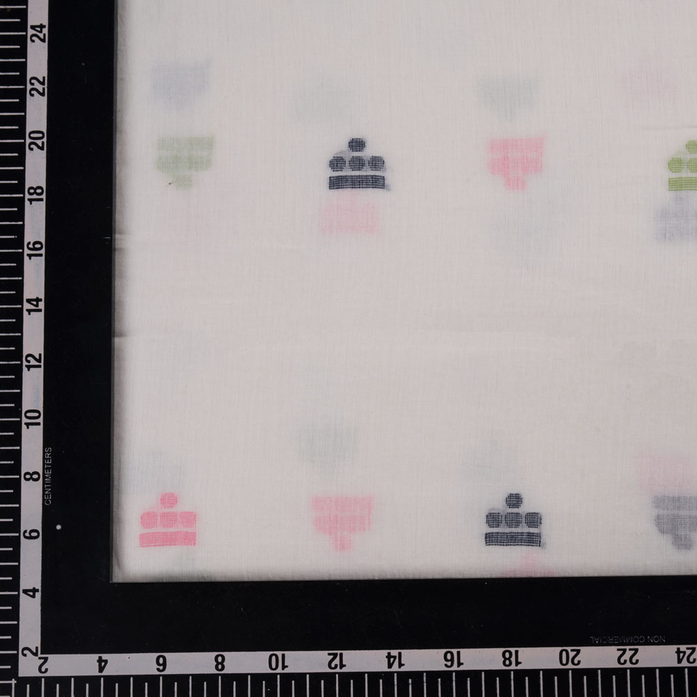 GEOMETRIC WHITE JAMDANI PURE COTTON 55 GSM HANDWOVEN FABRIC