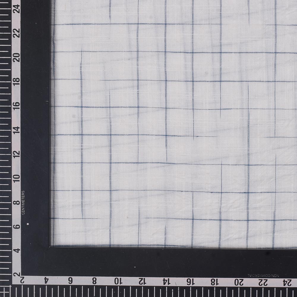 CHECK BLUE & WHITE SLUB COTTON 86 GSM HANDWOVEN FABRIC