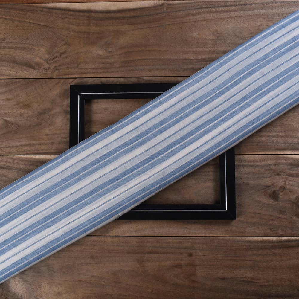 Stripe Off White & Blue Pure Cotton 62 GSM Handwoven Fabric 274
