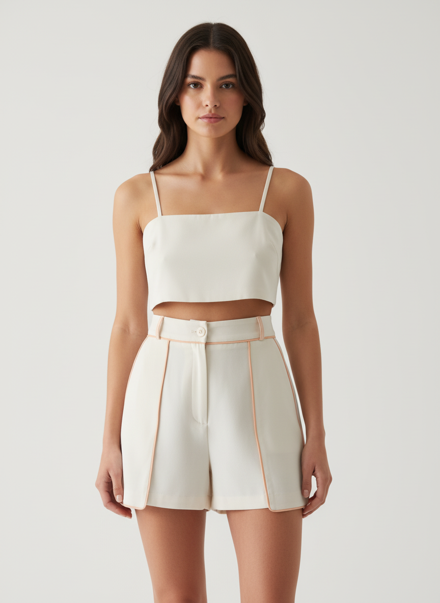 Paneled Shorts With Top Co-ord Set
