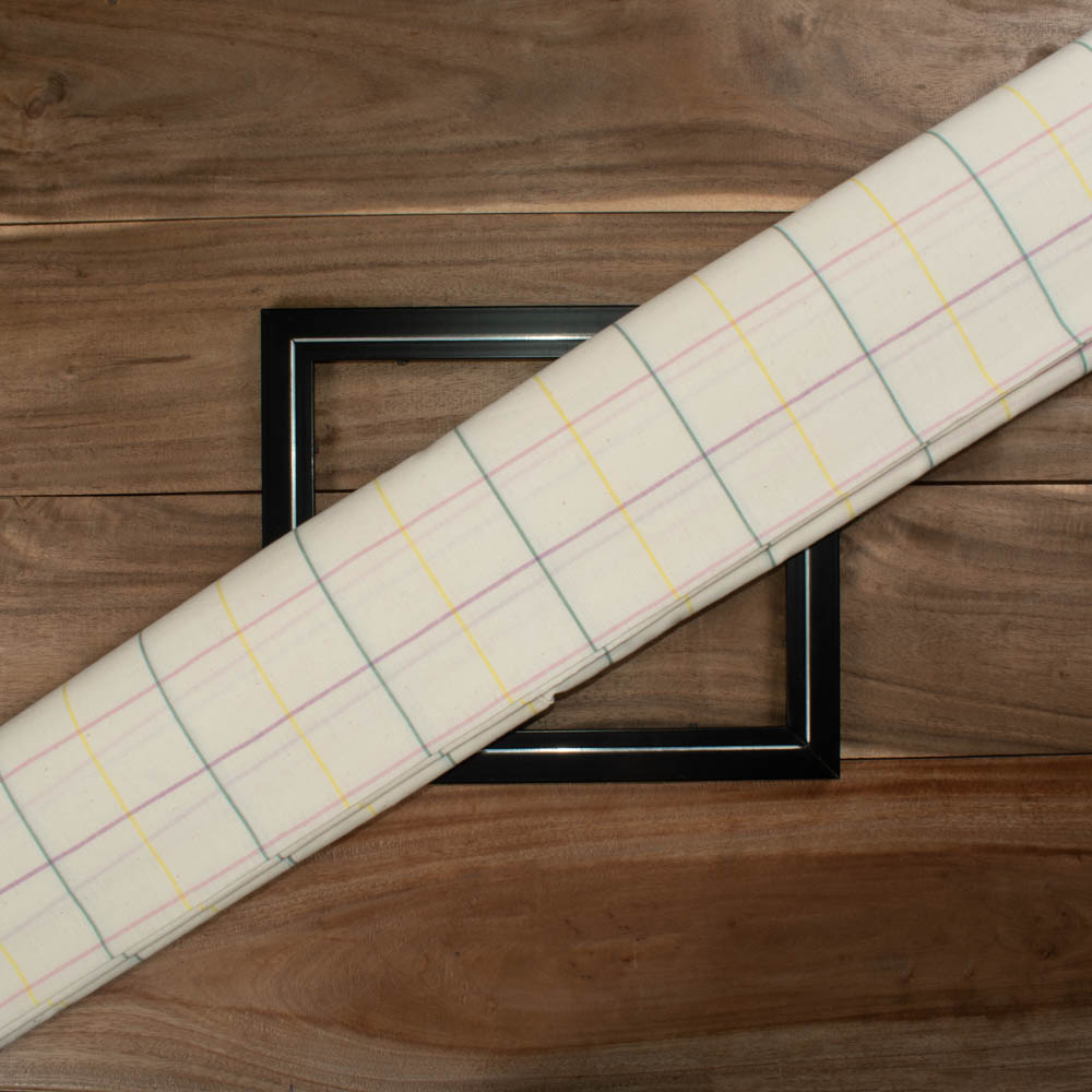 Check Multicolour Pure Cotton 75 GSM Handwoven Fabric 13