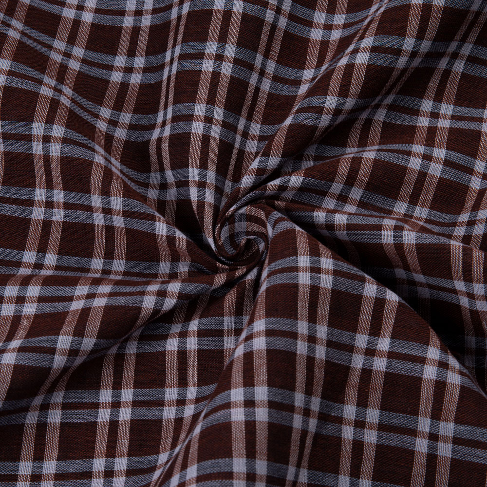 Check Brown White Pure Cotton 90 GSM Handwoven Fabric
