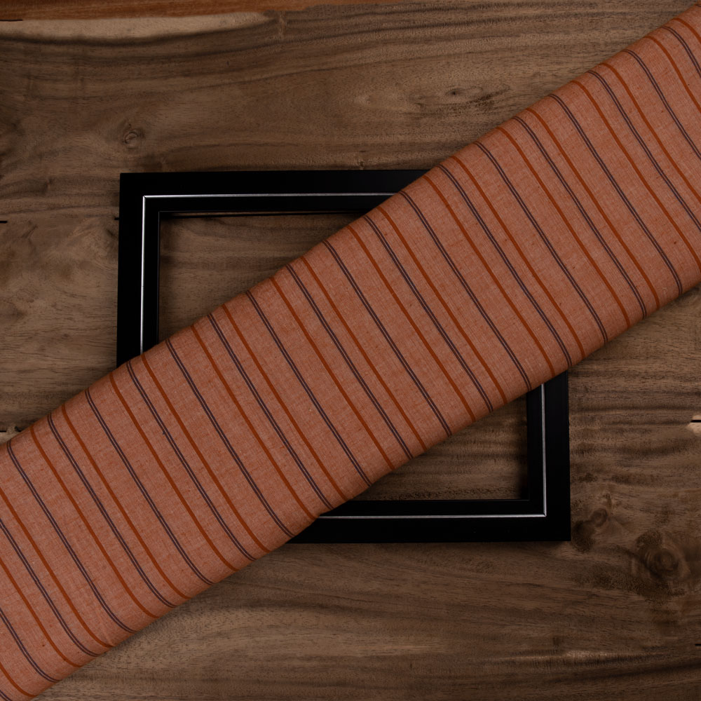 Stripe Brown Pure Cotton 65 GSM Handwoven Fabric 207