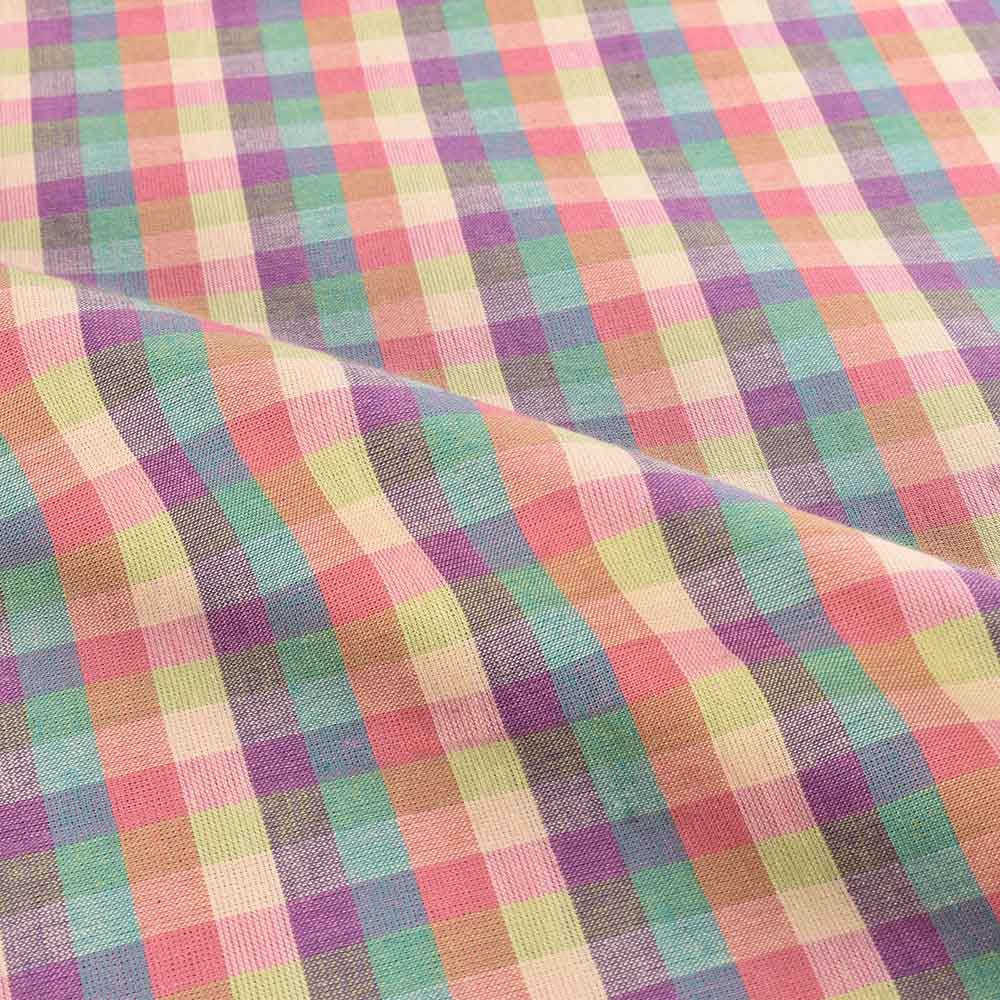 CHECK MULTICOLOUR PURE COTTON 100 GSM HANDWOVEN FABRIC 462