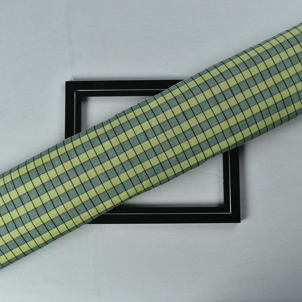 Check Twill Green Black Pure Cotton 100 GSM Handwoven Fabric